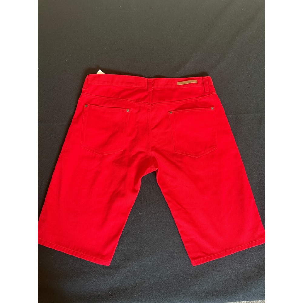 The High Parrot Embroidered Shorts Mens 40 Red New Slim Fit Bird Patch Denim - Picture 8 of 9